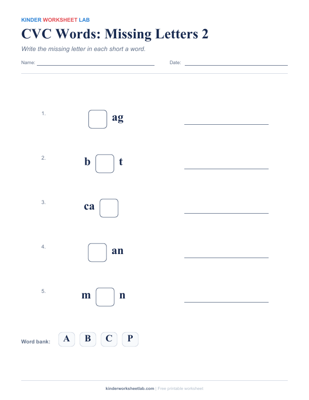 CVC missing letters worksheet