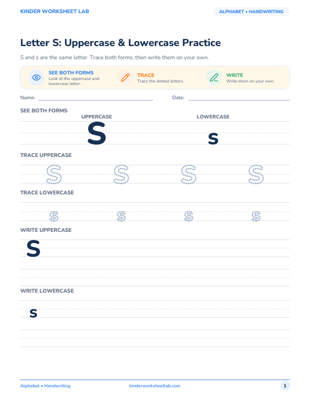 Letter S: Uppercase & Lowercase Practice worksheet preview