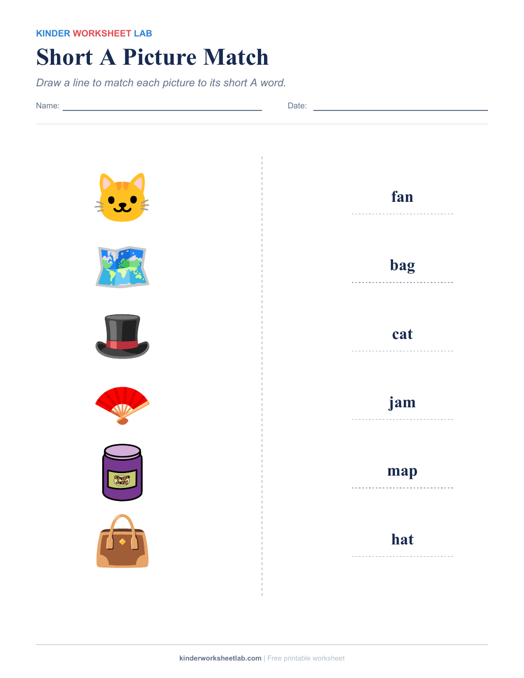 Short A Picture Match worksheet preview
