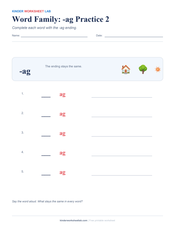 Word Family: -ag Practice 2 worksheet preview