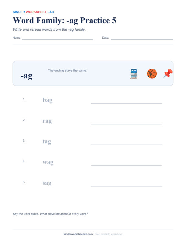 Word Family: -ag Practice 5 worksheet preview