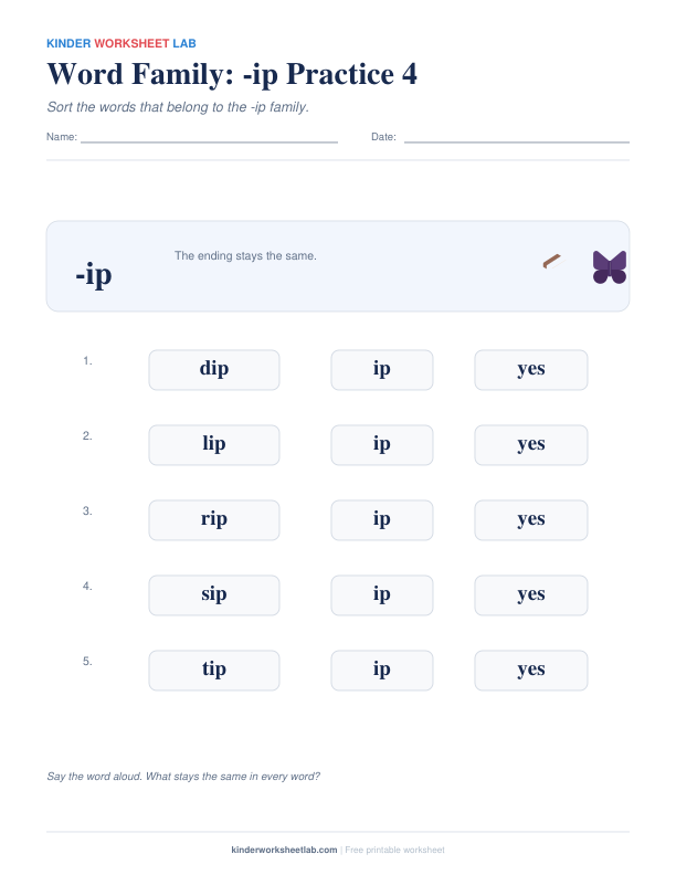 Word Family: -ip Practice 4 worksheet preview