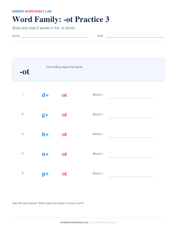 Word Family: -ot Practice 3 worksheet preview