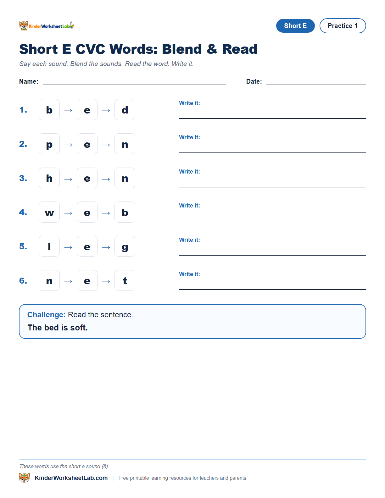 Bed CVC worksheet preview