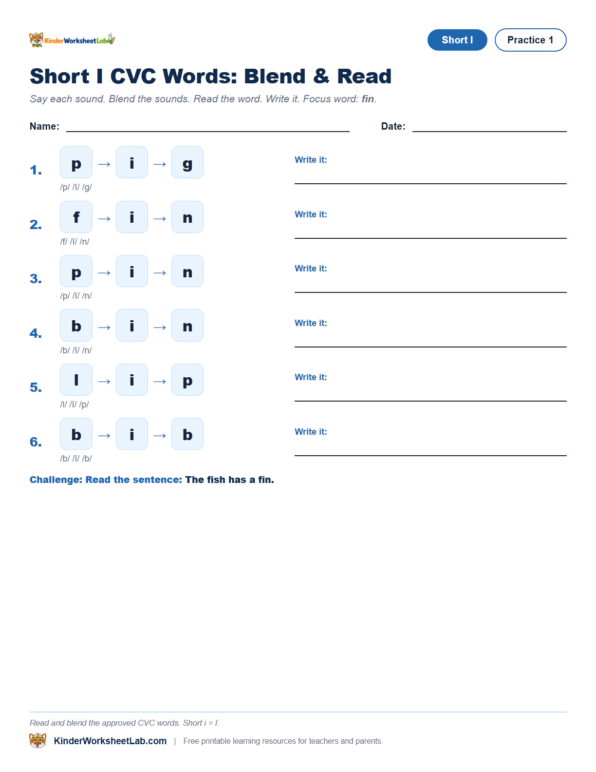 Missing Letters — Fin CVC Worksheet worksheet preview