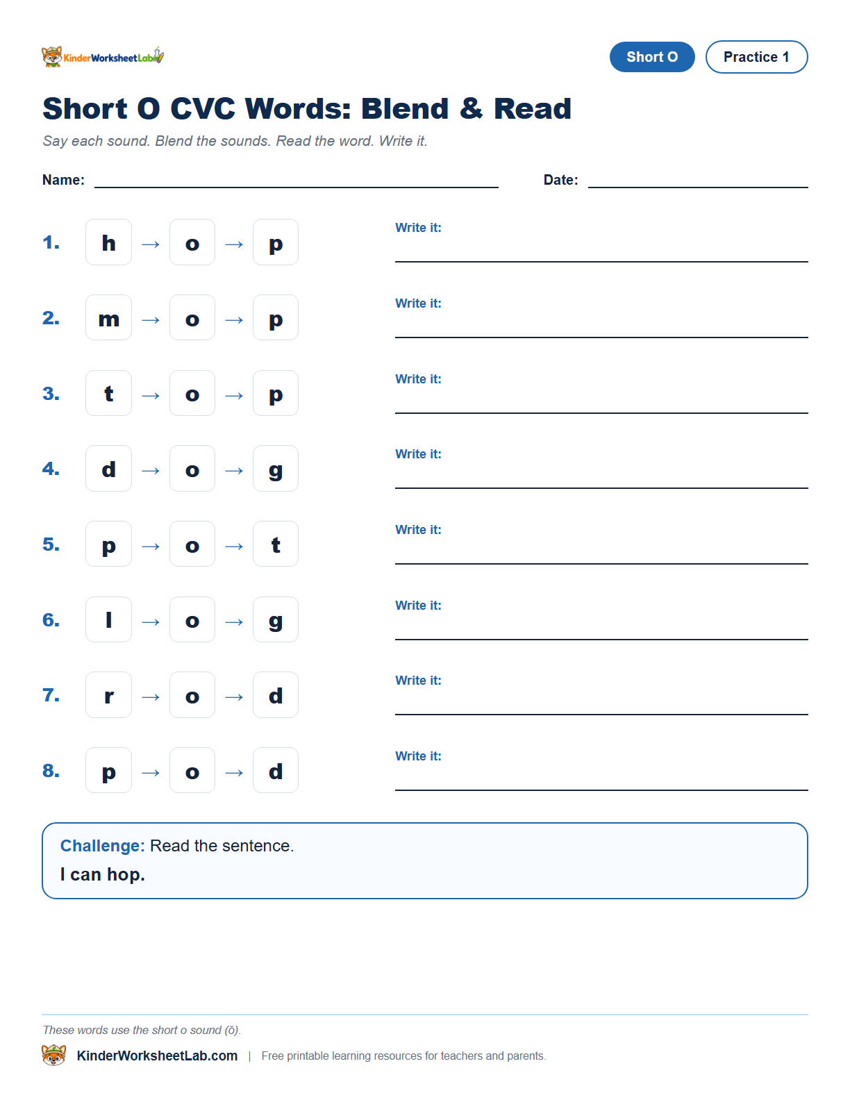 Missing Letters — Hop CVC Worksheet worksheet preview